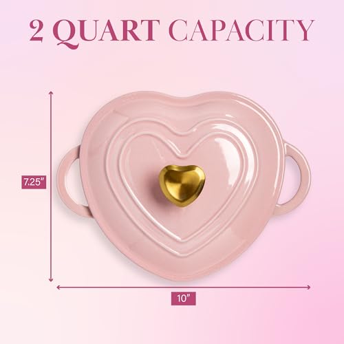 Enameled Cast Iron Dutch Oven Pot with Lid (Pink / 2-Quart)