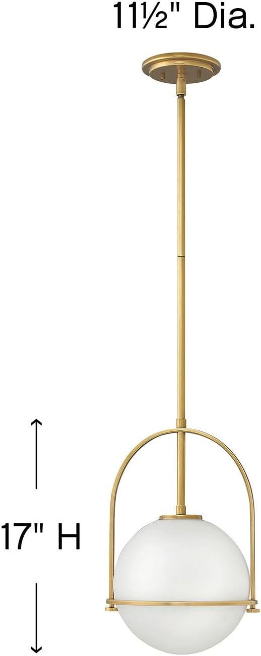 Hinkley Somerset Small Pendant Light, Etched Opal Glass Modern Globe Shade, Adjustable Height, Sloped Ceiling Compatible, Vintage-Inspired Metal Yoke Frame, Dry Rated, Heritage Brass Finish