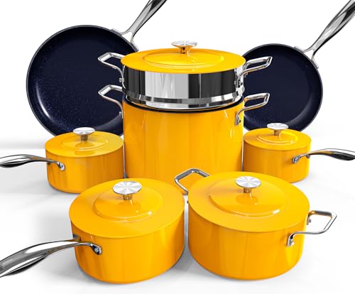 Lux 13pc Forged Lightweight Nonstick Ceramic Cookware Set (Goldenrod)