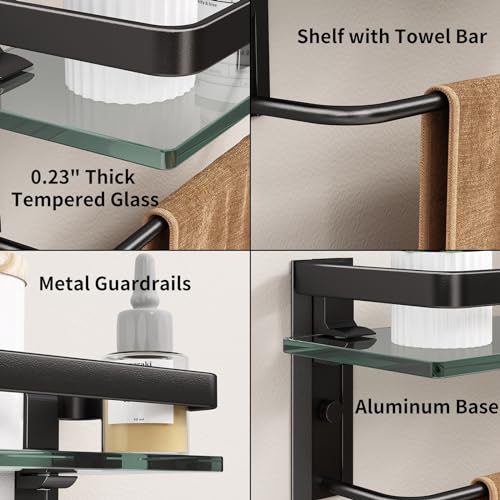 Bathroom Wall Shelf with Towel Bar (Black / Shelf with Towel Bar)