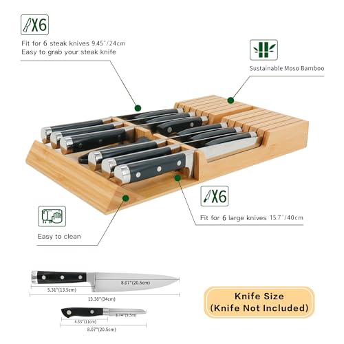 In Drawer Knife Block Bamboo Drawer Organizer (Natural / 12 Holder)