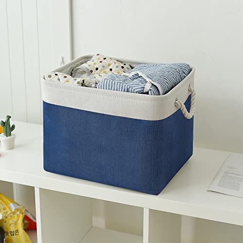 Organization and Storage Basket for Gifts Empty (White & Jean Blue / Large Cube-2 Pack)