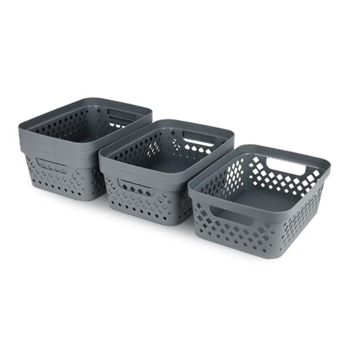 Plastic Storage Basket Set (Grey / 2 Gallon)