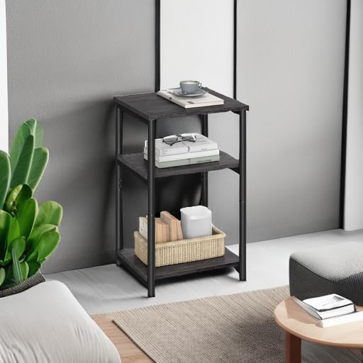 Side Table Small End Table (Misty Gray + Ink Black)