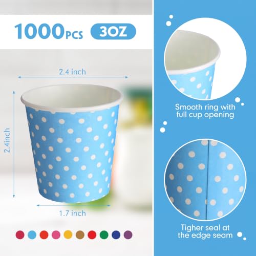 1000 Pcs Disposable Paper Cups Small (Dot / 2.36 inches x 2.4 inches x 1.73 inches, 5 oz)