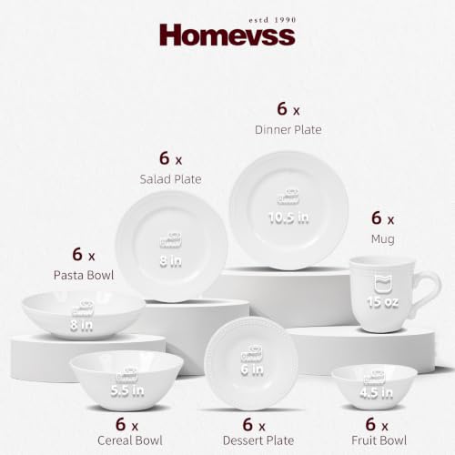 HomeVSS 42 Piece Pearl Dots Stoneware Dinnerware Set (42pc Set / White)