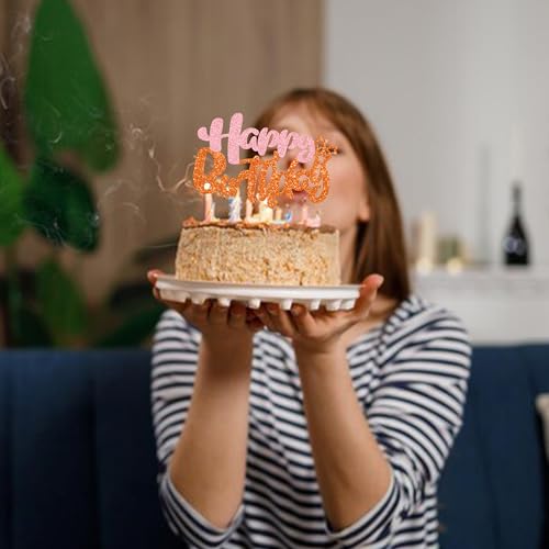 1Pcs Happy Birthday Cake Topper Glitter Cake Pick for Celebrating Anniversary Party Cake Decorations Supplies Pink Orange