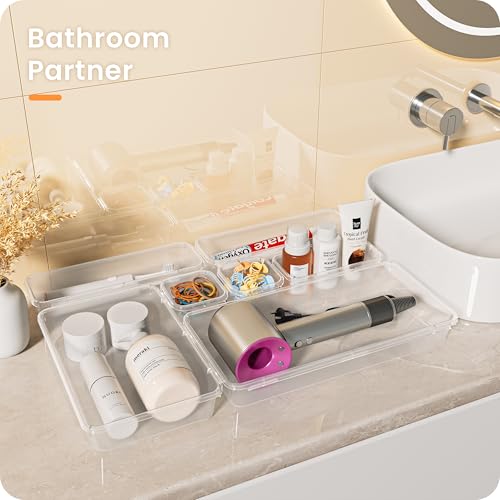 Military Grade】 Drawer Organizer for Vanity Bathroom Makeup Desk (28 Count)