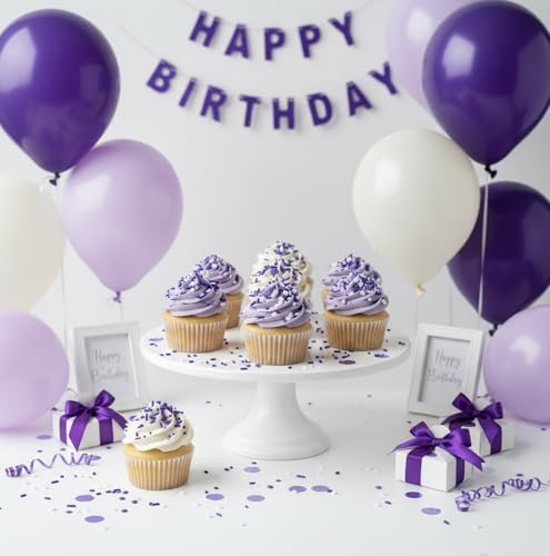 Sprinkles Edible Cake and Cupcake Sprinkles with Assorted Shapes and Sizes for Parties (Purple White)