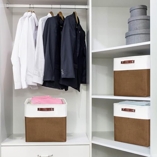 13x13 Cube Storage Bins (Brown / Off-White / Cube - 13"x13"x13")