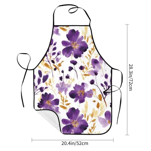 Purple and Gold Watercolor Floral Apron