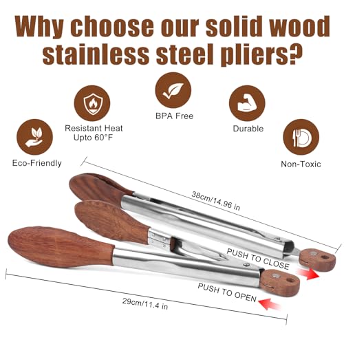 2 pcsTongs for Cooking with Wooden Tips