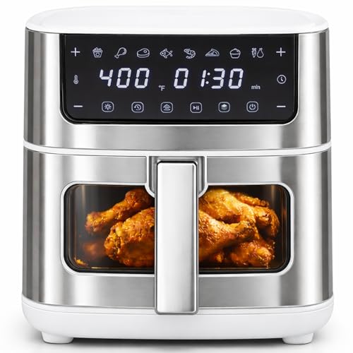 8-in-1 Air Fryer 6.34 Qt, Digital Preset Airfryer with Visible Window, Nonstick and Dishwasher-Safe Basket, Air Fry, Chicken, Pizza, Dehydrate, Fries, 90-Min Timer, 1700W, White (White-6.34Qt / 6.34 Qt)
