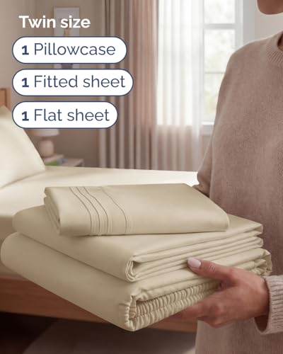 Twin Size 3 Piece Sheet Set (12 - Cream / Twin)