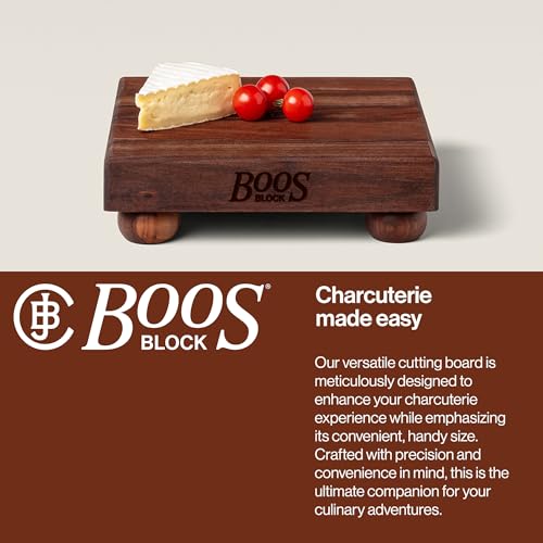 Block WAL B9S Square Walnut Wood Edge Grain Cutting Board with Feet (9"L x 9"W / Walnut with Wood Feet)