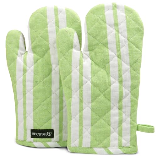 Oven Mitts Heat Resistant Kitchen Gloves (Oven Gloves / Franca Lime Stripes)