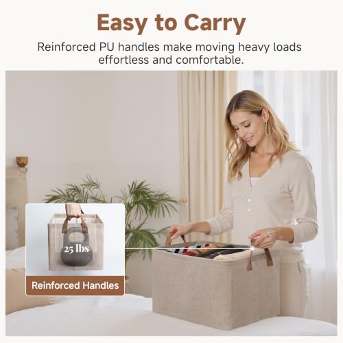Large Fabric Storage Bins (Brown and Beige / 16 ½" L x 12" W x 10 ¼" H)