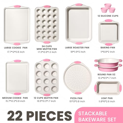 22 PCS Nonstick Baking Pans Set (Pink)
