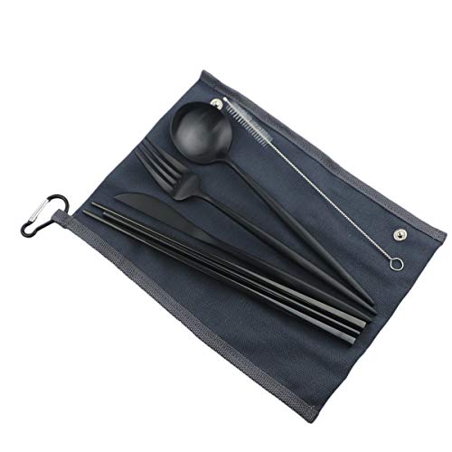 Reusable Travel Utensils (Blue Pouch / Black)