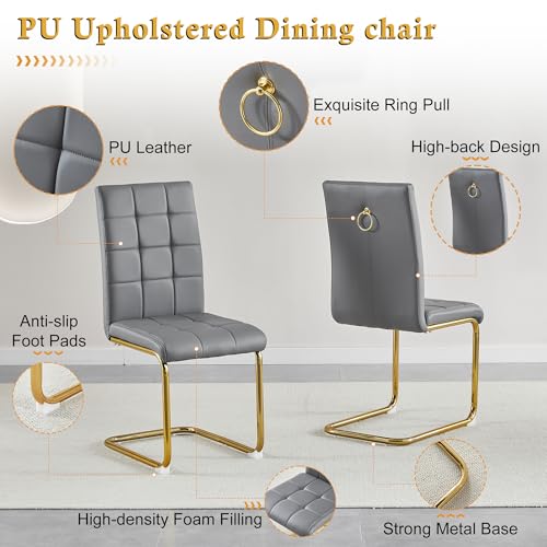 5 Piece Round Glass Dining Table Set (Round Table - 4 Gold Grey Chairs)