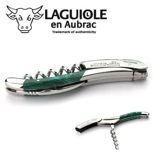 Laguiole en Aubrac corkscrew sommelier waiters knife 3 functions SOM99PMI malachite handle