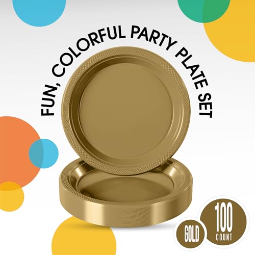 Sturdy Gold Plastic Plates 9" Party Plates 100 Pcs (9 inch / Gold)