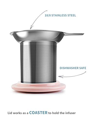 20 OZ Porcelain Tea Mug with Infuser and Lid (Pink)
