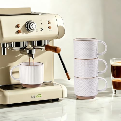 12 OZ Stackable Coffee Mugs Set of 4 (Off-White / 12oz (With Stand))