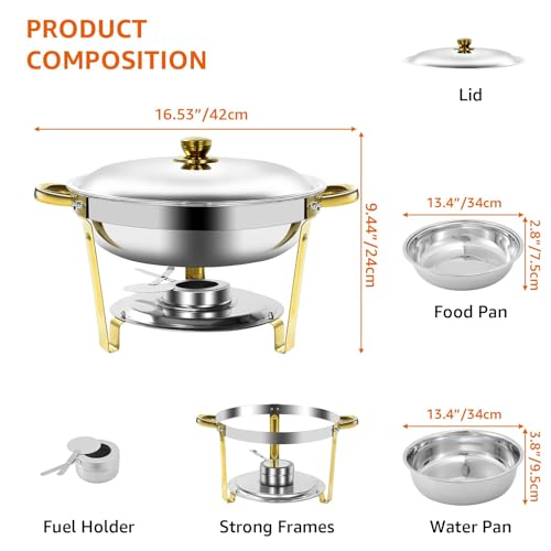 Gold & Silver Chafing Dishes for Buffet with Lid 5QT (4 PACK)