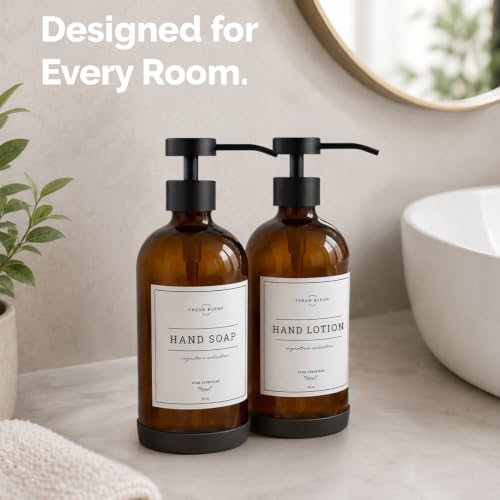 Amber Glass Soap Dispenser Set (Amber Bottle / Matte Black Flat Pump)