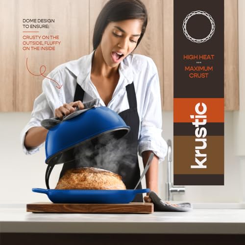 Enameled Cast Iron Dutch Oven for Professional Sourdough Bread Baking (Blue)