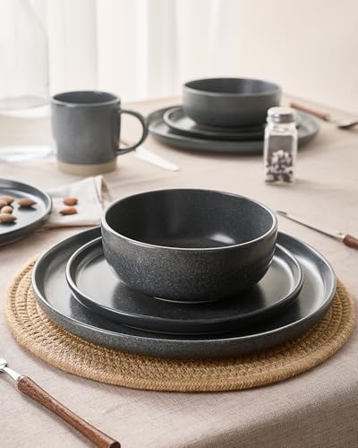 Milkyway 16 Piece Dinnerware Set with Mugs (Matte Dark Charcoal / Service for 4 (Include Mugs))