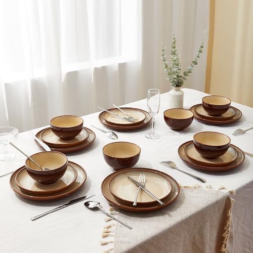 Stoneware Dinnerware Sets for 6 (Brown Yellow / Set (24pcs-6))