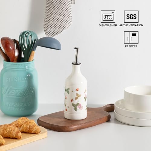 Sweejar Ceramic Olive Oil Dispenser Bottle for Kitchen (15.5 oz, Set of 1 / Strawberry)