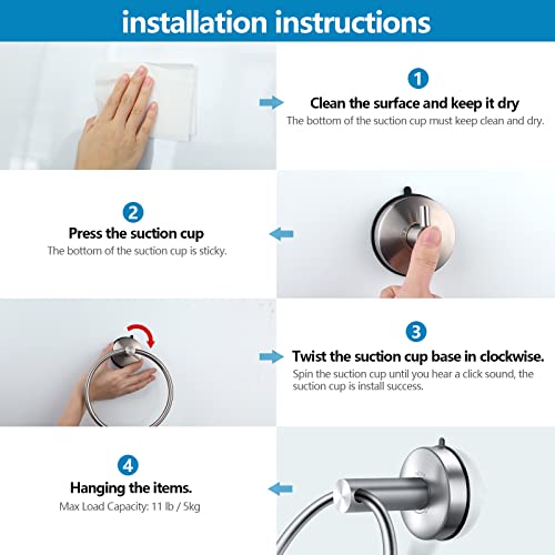 Suction Cup Hand Towel Ring Brushed Nickel Hand Towel Holder for Bathroom Wall SUS 304 Stainless Steel Kitchen Towel Hanger (Brushed Nickel - Style 1 / Style #02)
