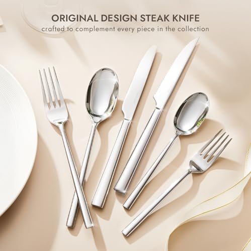 36 Piece Silverware Set with Steak Knives (36-Piece / Silver)