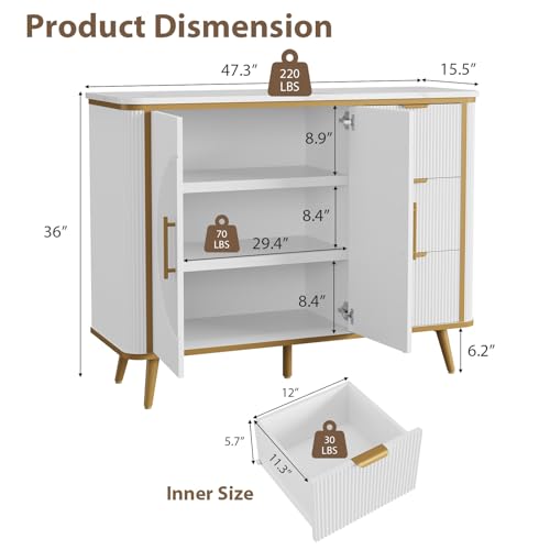 47.3" Modern Buffet Cabinet with Storage (White-3draws)