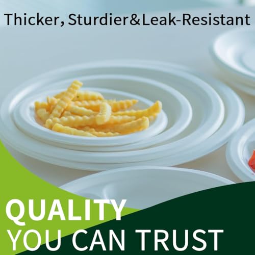 10 Inch Compostable Paper Plates【White 150 Pack】 (White / 10inch)