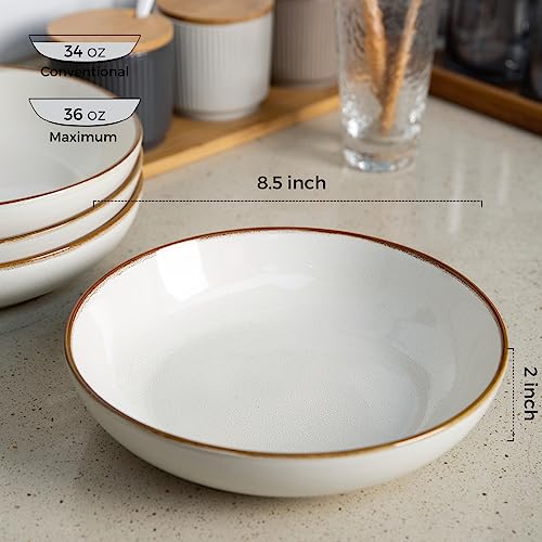 8.5’’ Ceramic Pasta Bowls Set of 4 (Set of 4 / Pearl White)