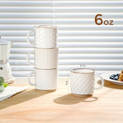 6 OZ Stackable Coffee Mugs Set of 4 (Off-White / 6 Ounces)