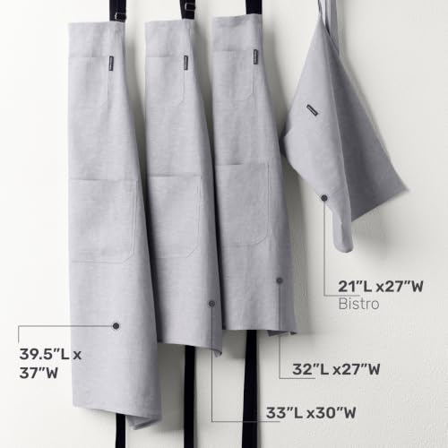 100% Linen Apron (Light Grey / Black / 39.5 X 37 Inch)