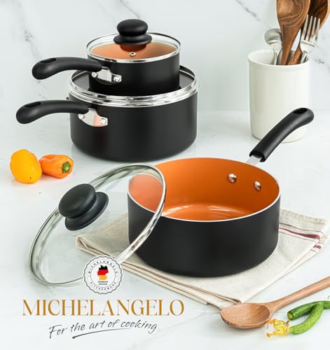 Ceramic Saucepan Set 1.5QT & 2QT & 3QT Nonstick Sauce Pans (Copper / 1.5+2+3QT)