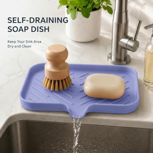 Silicone Soap Dish with Drain Spout (Light Purple / M(9.6"×5.3"))