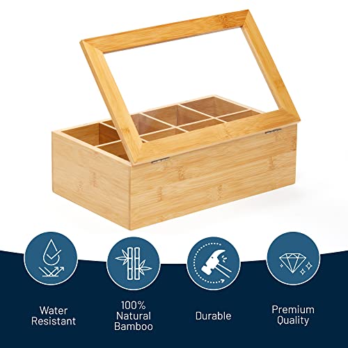 Big Natural Bamboo Tea Storage Organizer (8 Compartments)