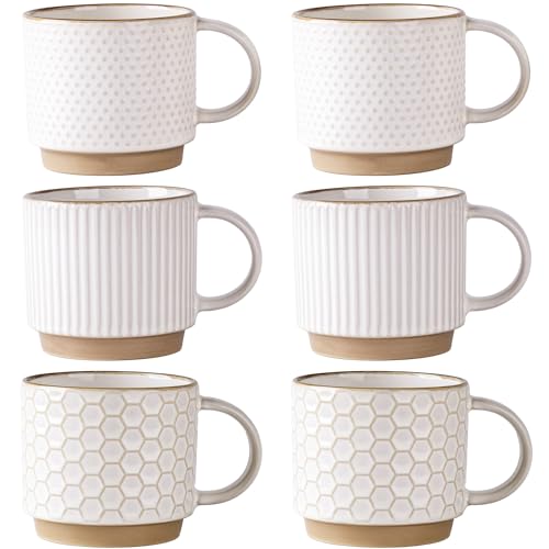 12 OZ Stackable Coffee Mugs Set of 6 (Off-White / 12 Ounce(6PCS))