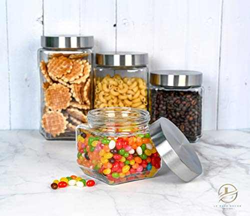4pc Square Glass Cookie Jars with Airtight Lids + Marker & Labels