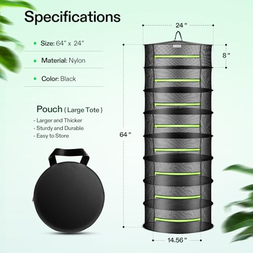 8 Layer Mesh Drying Rack Hanging Design with Green Zippers for Dehydrating