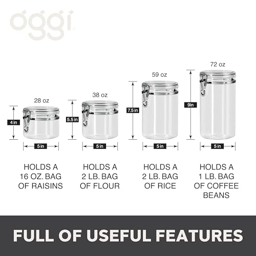 4pc Clear Canister Set with Clamp Lids Airtight Containers in Sizes Ideal for Kitchen & Pantry Storage of Bulk (4-Piece Value Set)