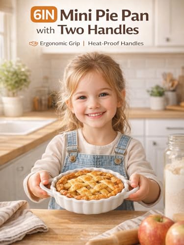 6in Ceramic Mini Pie Pan Set of 6 with Handles for Pie Quiche Tart. Easy to grip (White / 6IN*1.2IN)