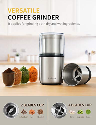 Electric Coffee Grinder Herb Blade Grinder Spices Grinder with 2 Removable Stainless Steel Bowls (2 BOWL)